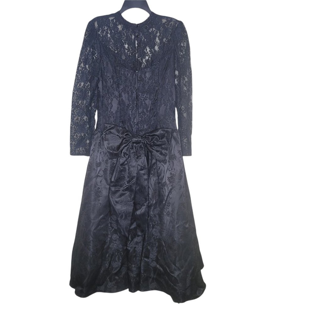 Scott McClintock Vintage Black Lace Floral Design Long Sleeve Dress with Bow 14 - Picture 5 of 9
